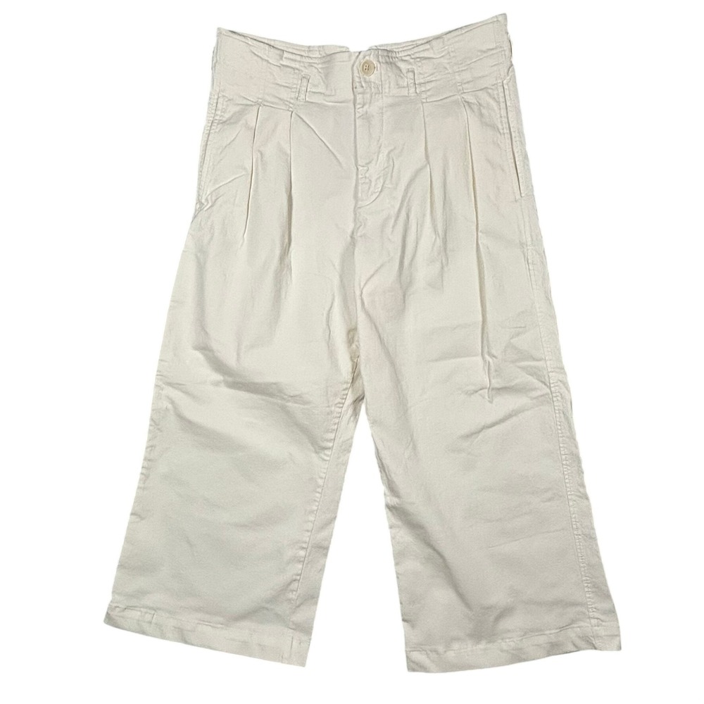 Maeve Anthropologie Cream Pleated Wide Leg Cropped Pants Trousers Womens 12